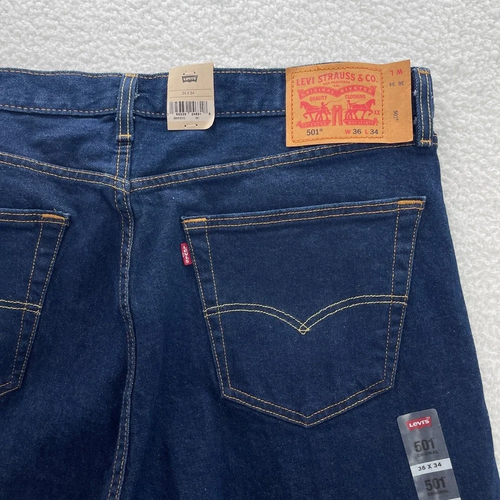 Levi's Jeans Men's 36x34 Blue 501 Original Straight Button Fly Dark Denim Grunge